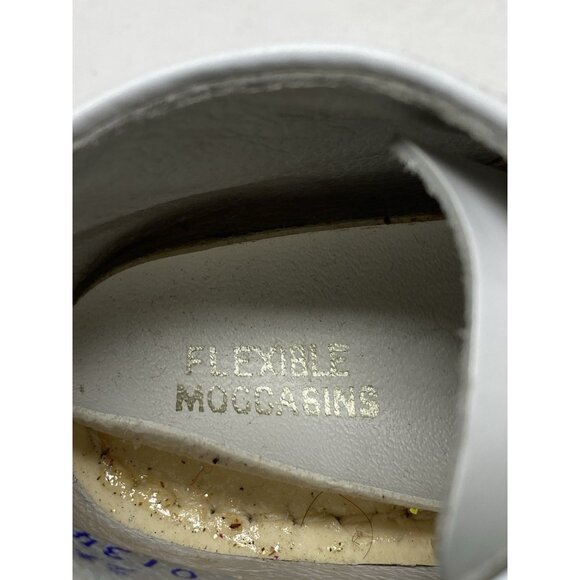 Vintage Stride Rite Hard Sole Baby Shoes Size 5-1/2 EE White Leather Made in USA - Picture 6 of 10